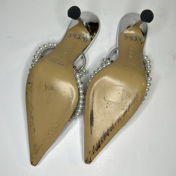 Mach & Mach Diamond of Elizabeth PVC Mules in Clear Silver Faux Pearl sz 38 8 US - Picture 10 of 17